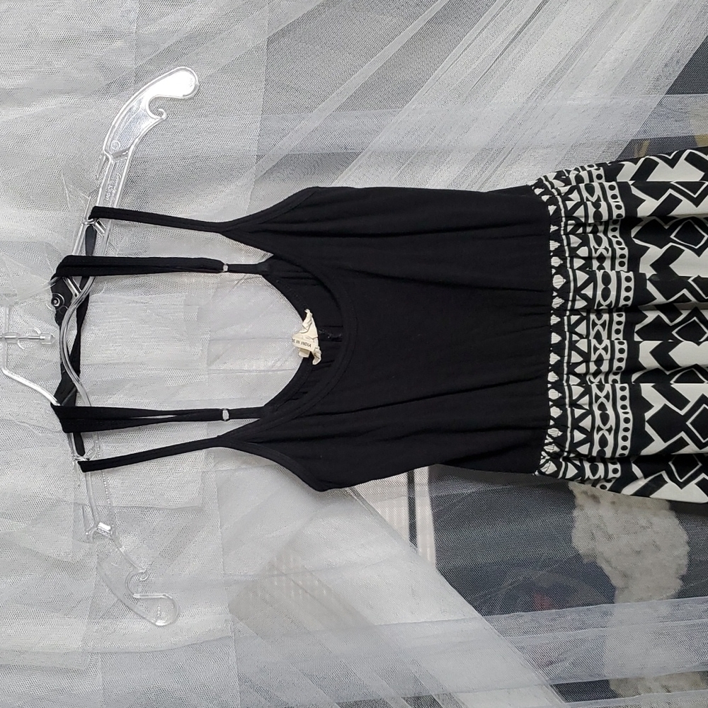 Kirra Tribal Print Semi-sheer Side-slit Maxi Dress XS Black&White - Picture 2 of 4